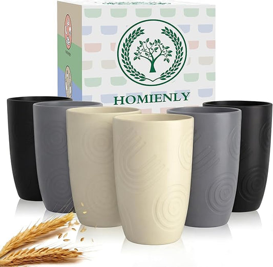 Homienly Premium Wheat Straw Cups Set of 6, Reusable 16oz Water Glasses by HOMIENLY