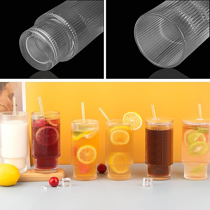 6 Pcs 16oz Ribbed Glass Cups - Image 7