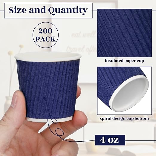 Yaomiao 200 x Disposable Espresso Cups, 4 oz, Corrugated Paper, Heat Resistant - Image 2