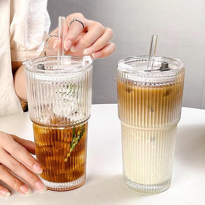 4PCS 20oz Glass Cups with Lids and Straws, Iced Coffee Cups with Lids, Stylish - Image 6