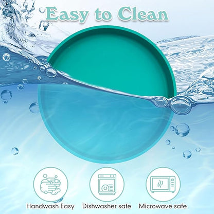 Silicone Cat Food Bowl Shallow Dishes 5.9in Wide Cats Bowls Set of 2 Kitty Plates Relief Whisker Fatigue Puppy Feeding Bowl for Dry Food and Wet Food Indoor (Round Green)