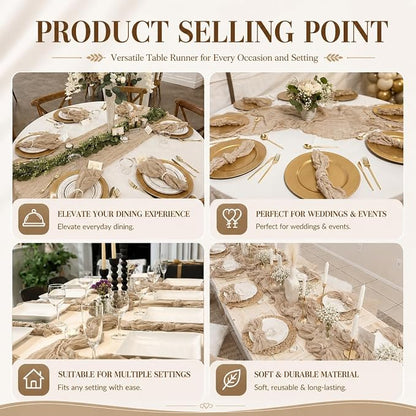 2 Pack Beige Cheesecloth Table Runner 17x108 Inch Boho Rustic Semi Sheer Gauze - Image 7