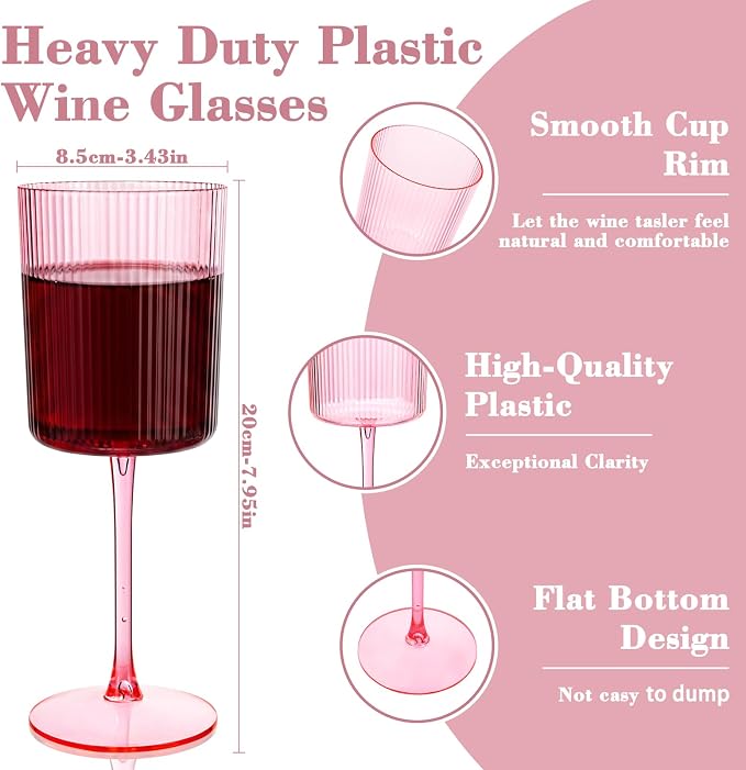 Ciaell 12 Pack Pink Plastic Wine Glasses - Image 2