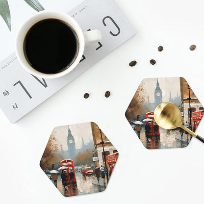 4Pcs Leather Coaster for Drinks London Impression Cup Coasters Aesthetic Drink - Image 8