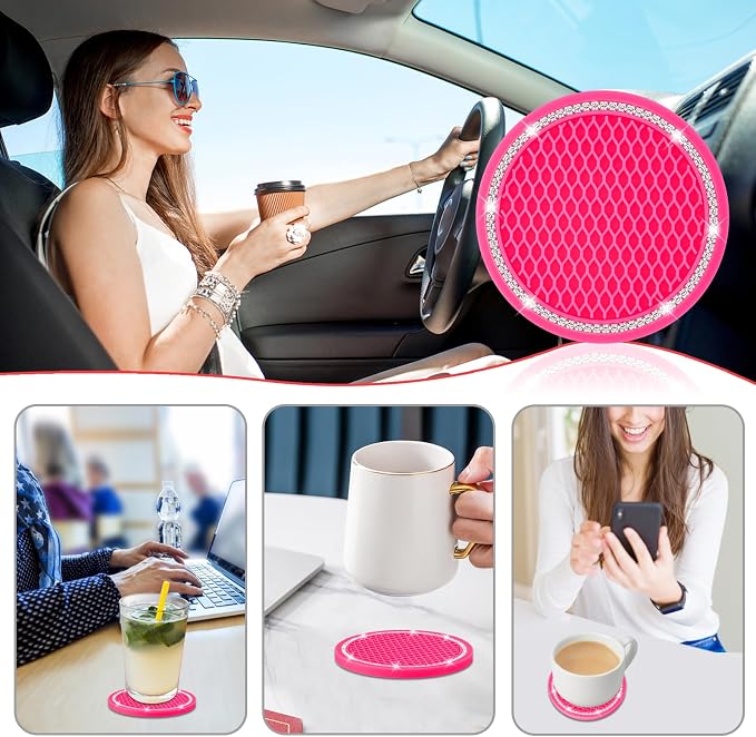 Car Coasters, 4 Pack Universal Vehicle Bling Car Coaster, Rhinestone Coaster - Image 6