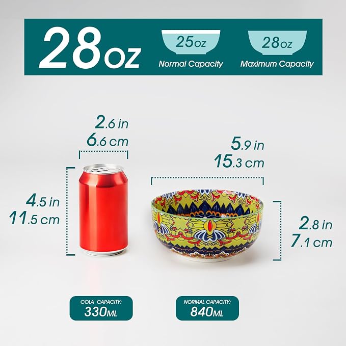 vancasso Cereal Bowls Set of 6, 28oz Porcelain Soup Bowls, Colorful | Bowls - Image 2