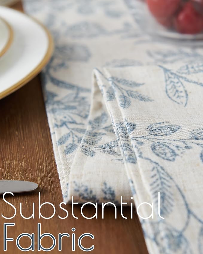 jinchan Blue Floral Linen Table Runner 13 x 72 Inch Farmhouse | - Image 3
