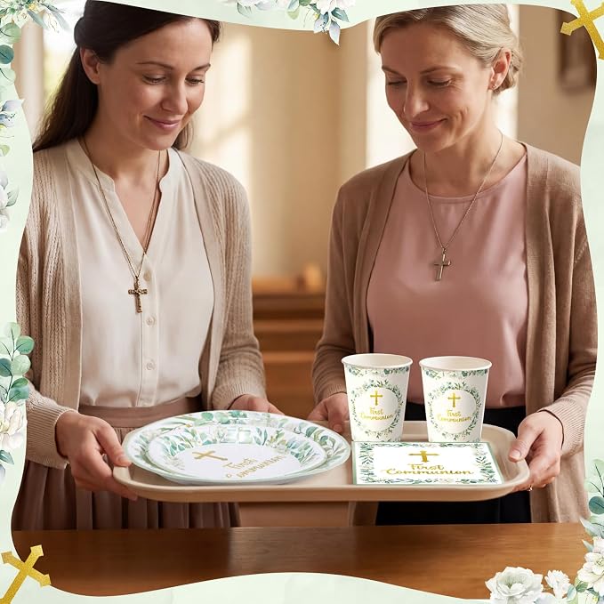 Pickmesh 250 Pcs Green First Holy Communion Disposable Tableware Set God Bless - Image 5