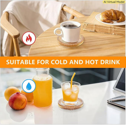 VIBRATITE 4 Inch Glass Coasters Set of 4, Amber Round Drink Coasters | - Image 5