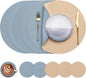 Myir JUN Round Placemats Set of 6 Faux Leather Place Mats and Coasters 15 inch Round Table Mats Dual Sided Non-Slip Stain Resistant Placemats (Camel Yellow & Blue, Set of 6)
