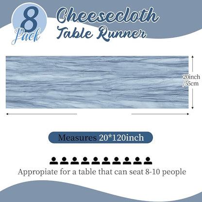8 Pack Dusty Blue Cheesecloth Table Runners 20x120 Inch Gauze Table Runner - Image 2
