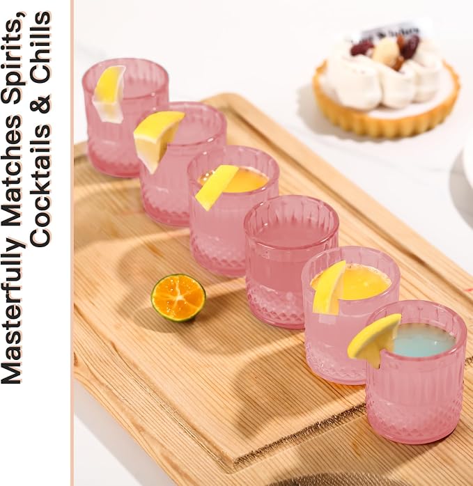 JOVGANK Mini Pink Shot Glasses Set of 6 – 1.5oz Small Vintage Fancy Ribbed - Image 6