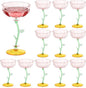 12 Pcs Pink Plastic Ribbed Coupe Glasses Detachable 7oz Flower Cocktail Glasses by Unknown