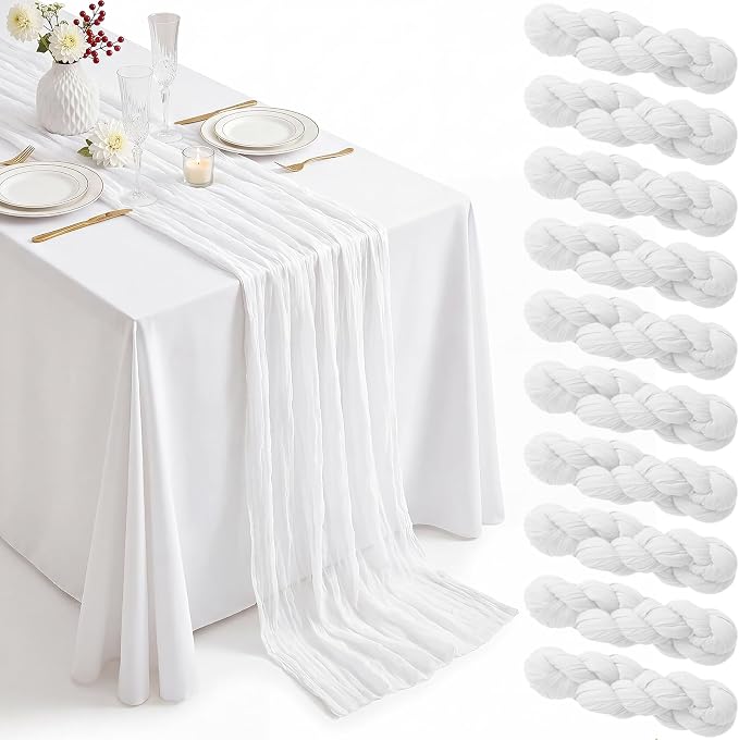 10 Pack White Table Runner 10FT Gauze Cheesecloth Table Runner | 21x120 Inch by Dugpit