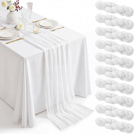 10 Pack White Table Runner 10FT Gauze Cheesecloth Table Runner | 21x120 Inch by Dugpit