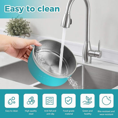 Stainless Steel Dog Bowl - Metal Water and Food Dish for Large Dogs, Insulated, Non-Slip, Easy Clean, 64oz, LakeBlue