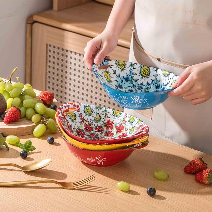 Henten Home Ceramic Salad Bowls Set, 19 oz Porcelain Soup Bowl Set of 4 - Image 3