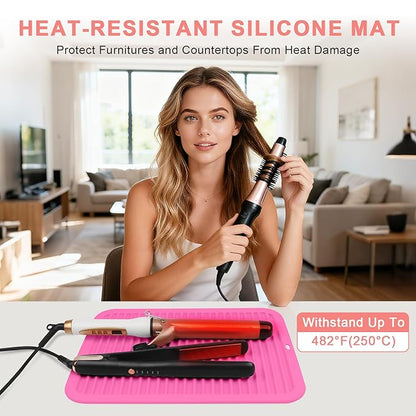 AMIJEAL Oversize Silicone Heat Resistant Mat for Hair Tools, Curling Iron Flat Iron Hair Straightener Holder Mat, Portable Hot Tools Cover Pad for Travel Vanity Salon(14.2" x 11.0")