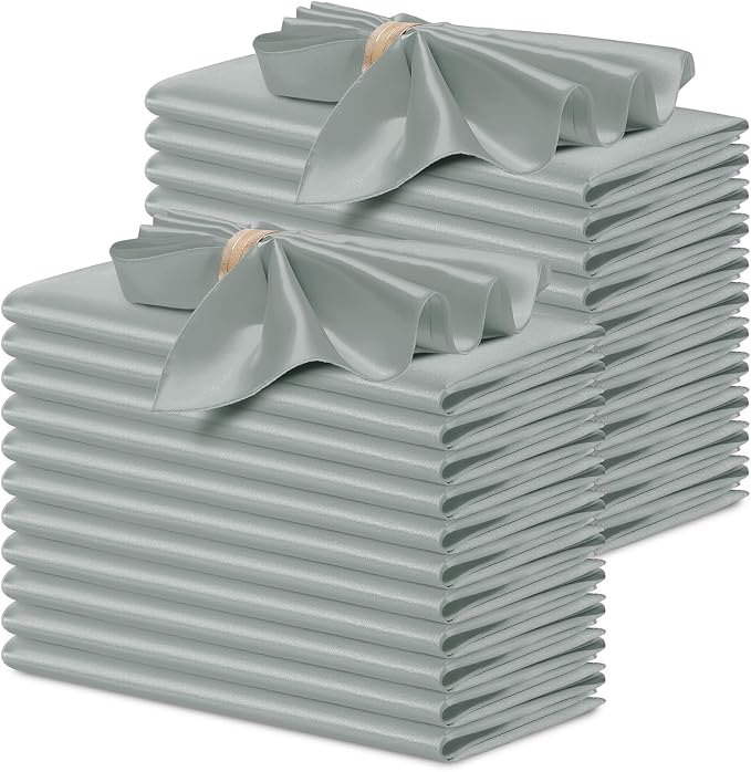 P Pothuiny 24 Pcs Silver Satin Napkins 17 x 17 Inch, Satin Cloth Napkins | by P+Pothuiny