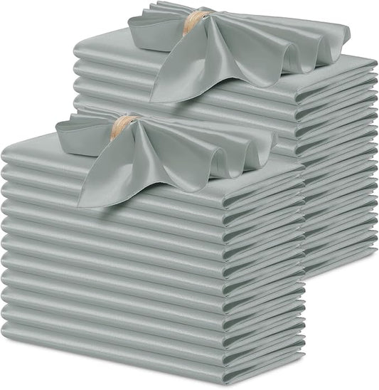 P Pothuiny 24 Pcs Silver Satin Napkins 17 x 17 Inch, Satin Cloth Napkins | by P+Pothuiny