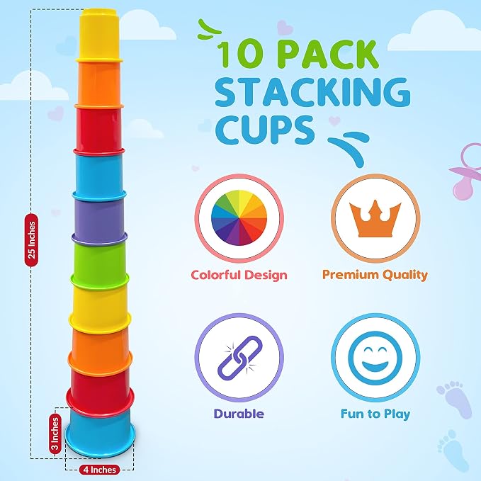 KIDSTHRILL Rainbow Colors Baby Stacking Cups - Image 3