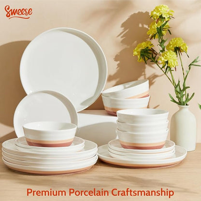 Sweese Plates and Bowls Sets, 18 Pieces Modern Porcelain Dinnerware Set - Image 6