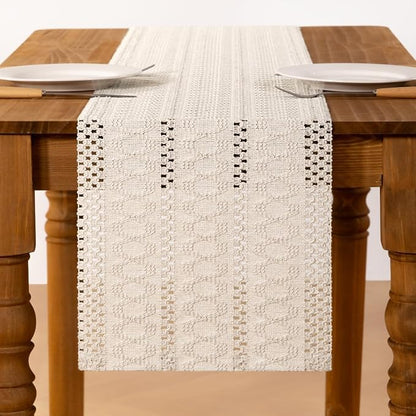 Ivory Boho Table Runner Farmhouse Macrame Woven Table Runner 12x90 Inch | Small - Image 3