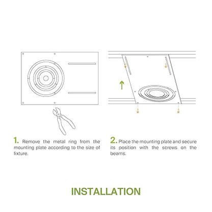 ASD 18 Inch New Construction Mounting Plate with Asymmetric Round Hole - 3/4/6 Inch Flat Steel Rough in Wafer Light Bracket, Shallow LED Recessed Lighting Housing, 24 Pack