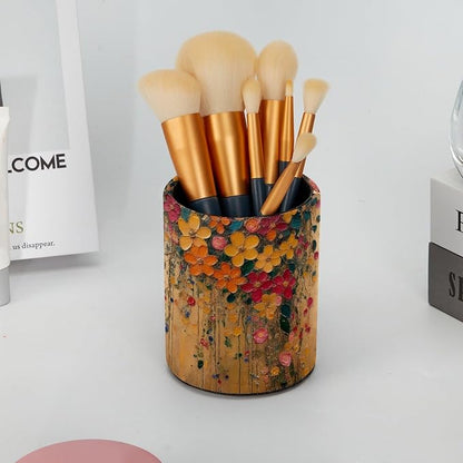 Leather Pen Holder for Desk, Hanging Floral Pencil Cup Pen Organizer Makeup - Image 6