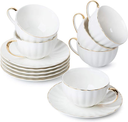 BTaT- Cappuccino Cups with Saucers 7 oz, Dishwasher Safe by BrewToATea