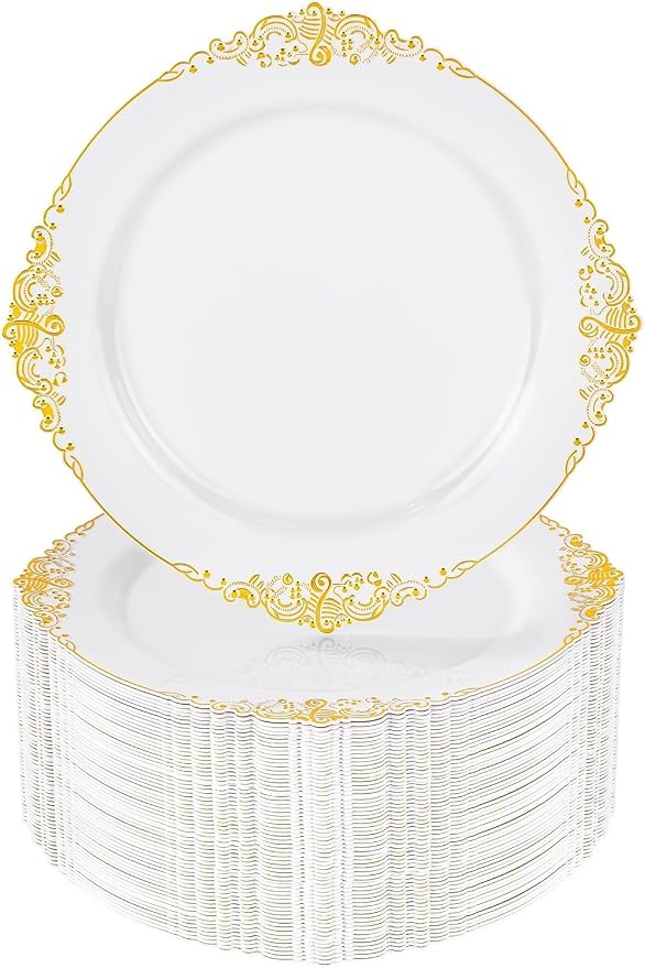 Nervure 100Pcs 7.5'' Gold Plastic Plates, Disposable Plates by Nervure