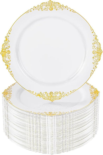 Nervure 100Pcs 7.5'' Gold Plastic Plates, Disposable Plates by Nervure