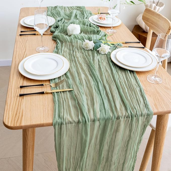 Cheesecloth Table Runner Sage Green 10FT Boho Gauze Table Runners | 120 Inch - Image 6