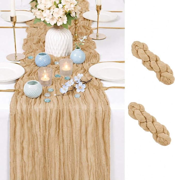 2 Pack Beige Cheesecloth Table Runner 17x108 Inch Boho Rustic Semi Sheer Gauze by Unknown