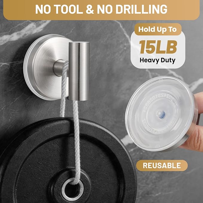 Large Suction Cup Hooks, Heavy Duty 15lb Holds Towel & Robe, No-Drill Shower - Image 2
