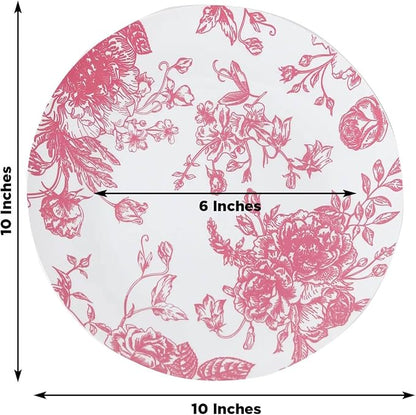 Efavormart 10-Pack French Toile Plastic Dinner Plates – Pink & White Floral - Image 3