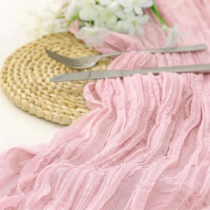 10 Pack Pink Cheesecloth Table Runner 17 x 108 Inch | Boho Gauze Fabric - Image 2