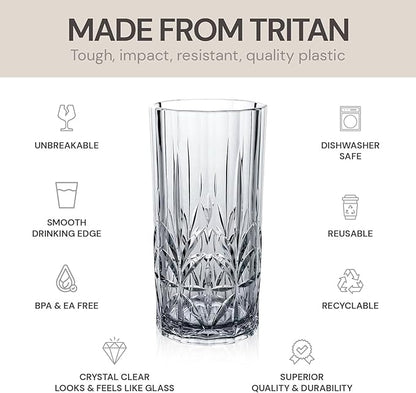 BELLAFORTE Shatterproof Tritan Tall Tumbler Set of 4, 18oz - Myrtle Beach Drinking Glasses - Unbreakable Plastic Glasses Drinking for Gift, Party, New Year - BPA Free - Dishwasher Safe - Smoke Gray