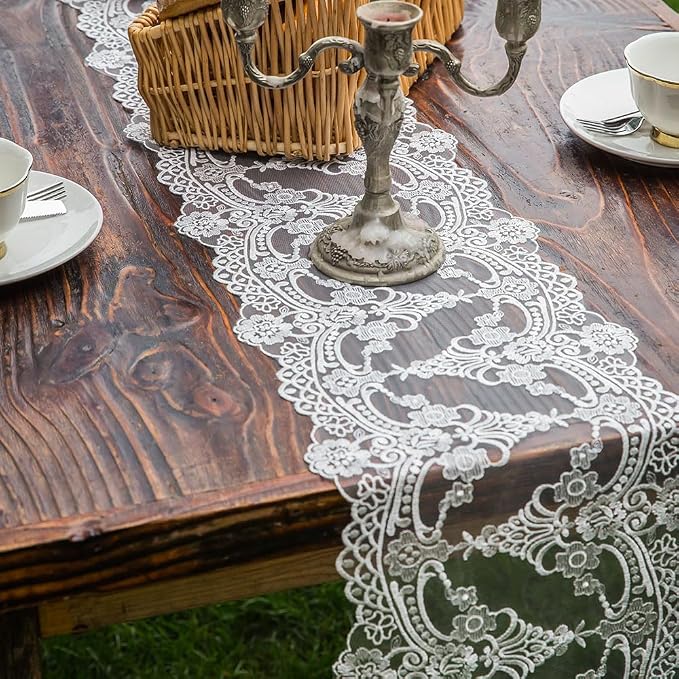 ARTABLE White Lace Table Runner Macrame Vintage Dresser Scarf 10 x 59 Inch | - Image 5
