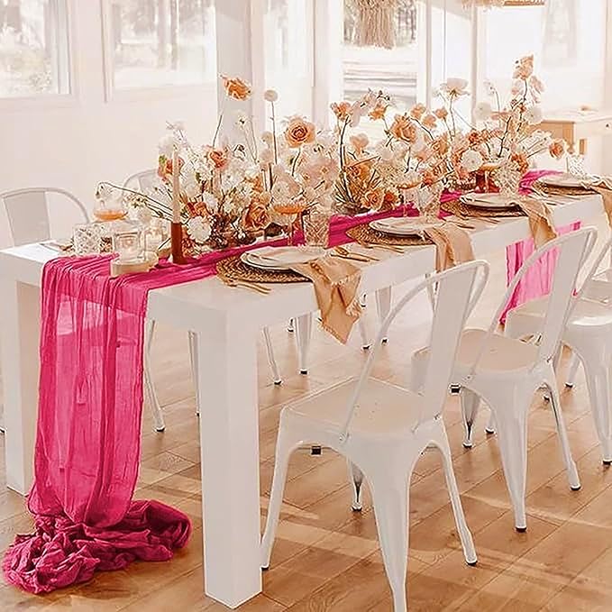 6Pack Hot Pink Cheesecloth Table Runner 17x108inch Hot Pink Table Runner | Boho - Image 2