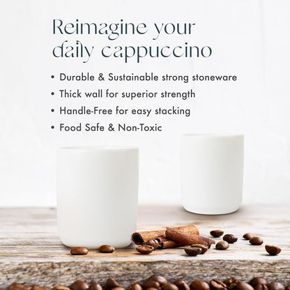 Folk Ceramics Dylan Cappuccino Cups, Whisper White, 8oz | Double Walled Ceramic - Image 4