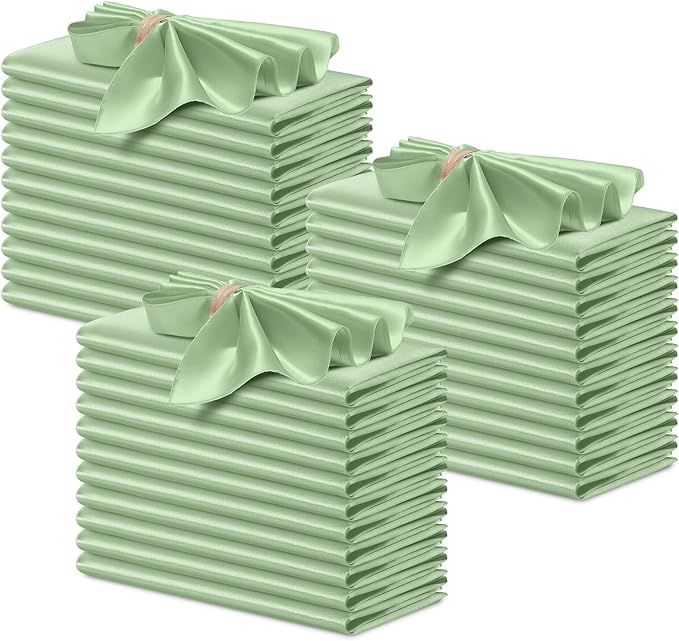 P Pothuiny 50 Pcs Sage Green Satin Napkins 17 x 17 in, Satin Cloth Napkins | by P+Pothuiny