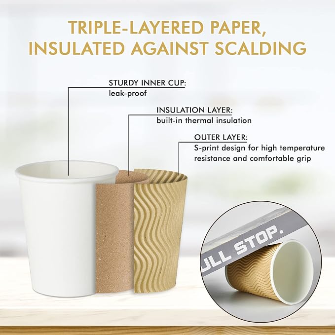 120 Count 8 oz Coffee Cups, Insulated Ripple Wall Paper Hot Cups, Leak-Proof - Image 5