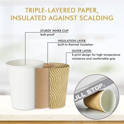 120 Count 8 oz Coffee Cups, Insulated Ripple Wall Paper Hot Cups, Leak-Proof - Image 5