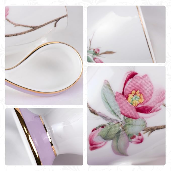 KAMMAK Tea Cups Set of 2, Ceramic Floral Pattern Demitasse Cup | Porcelain - Image 4