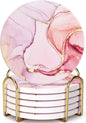 6 Pcs Pink Marble Abstract Ceramic Coasters by Dksyee