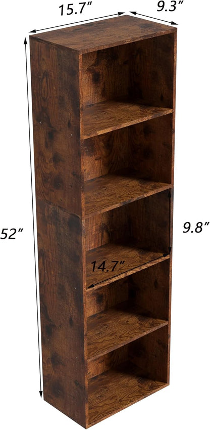 Wooden 5 Cube Storage Organizer, Vintage Brown 5 Tier Bookcase Bookshelf Freestanding Storage Display Organizer,Versatile Cubes Shelf and Cubby Unit for Living Room, Home Office, Dinning Room 15.7inch