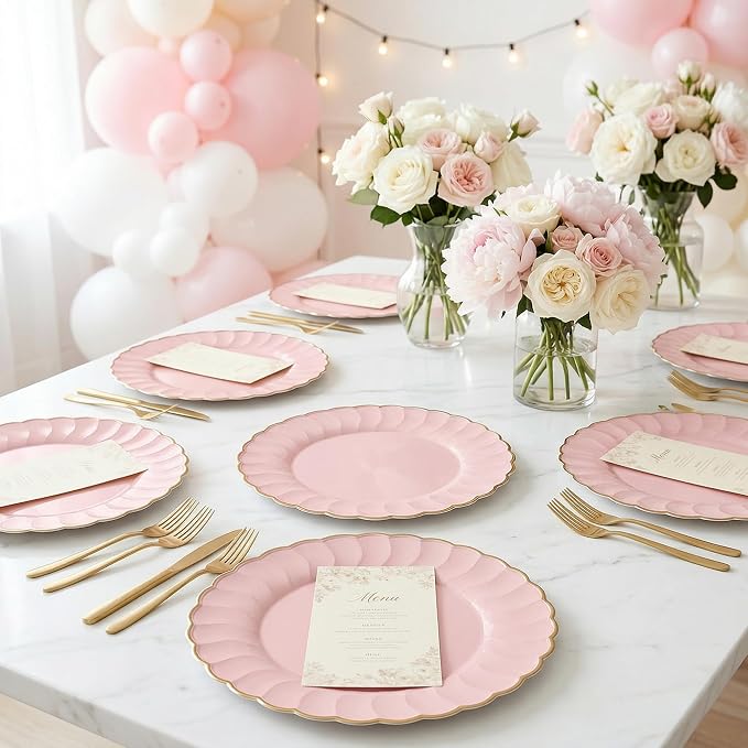 13 Inch Pink Scalloped Charger Plates - Image 7