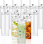 KEMORELA 12 Sets Square Drinking Glass Cups with Lids & Straws, 17 Oz Clear Highball Glasses for Cocktail, Iced Coffee, Juice, Beer - Modern Glass Tumblers