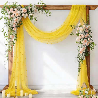 Pearl Table Runner Gauze Sheer 19FT Wedding Draping Fabric Decor | Yellow by Socomi